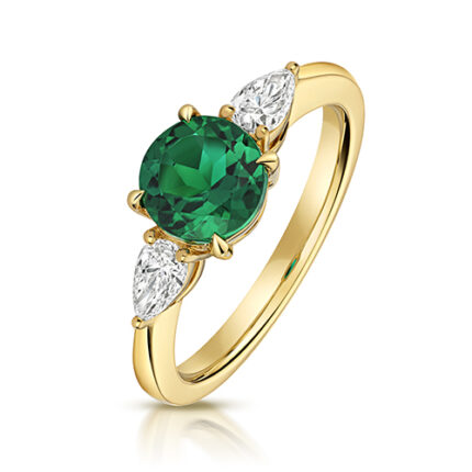 9k Yellow Gold Lab Grown Diamond and Emerald Set Ring