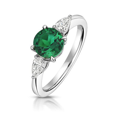 9k White Gold Lab Grown Diamond and Emerald Set Ring