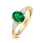 9k Yellow Gold Lab Grown Diamond and Oval Emerald Set Ring
