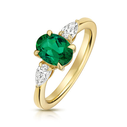 9k Yellow Gold Lab Grown Diamond and Oval Emerald Set Ring