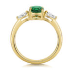9k Yellow Gold Lab Grown Diamond and Oval Emerald Set Ring - Image 2