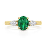 9k Yellow Gold Lab Grown Diamond and Oval Emerald Set Ring - Image 3