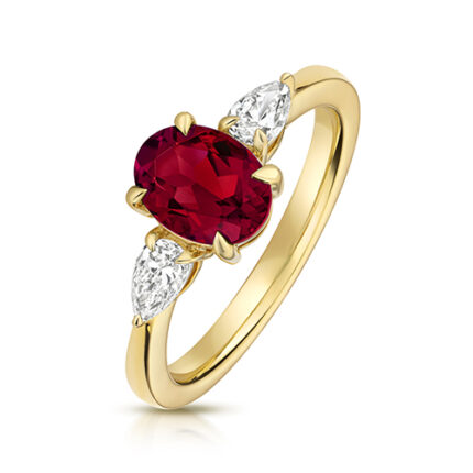 9k Yellow Gold Lab Grown Diamond and Oval Ruby Set Ring