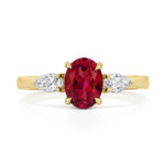 9k Yellow Gold Lab Grown Diamond and Oval Ruby Set Ring - Image 3