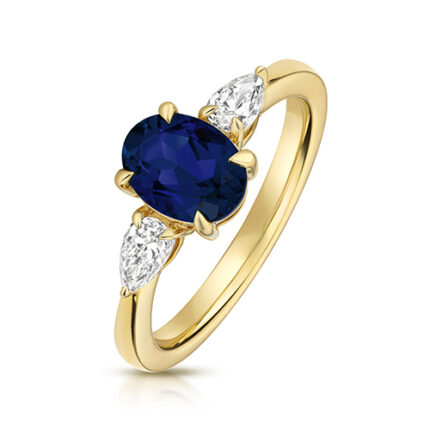9k Yellow Gold Lab Grown Diamond and Oval Sapphire Set Ring
