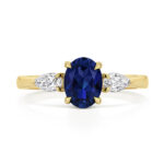 9k Yellow Gold Lab Grown Diamond and Oval Sapphire Set Ring - Image 3