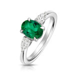 9k White Gold Lab Grown Diamond and Oval Emerald Set Ring