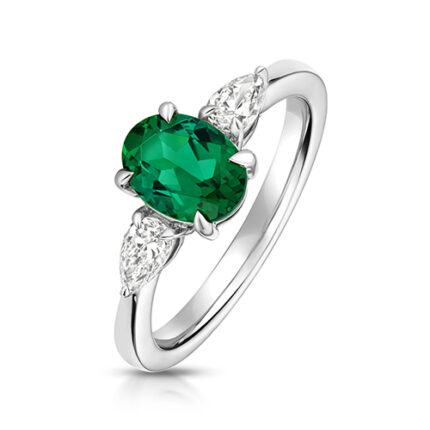 9k White Gold Lab Grown Diamond and Oval Emerald Set Ring