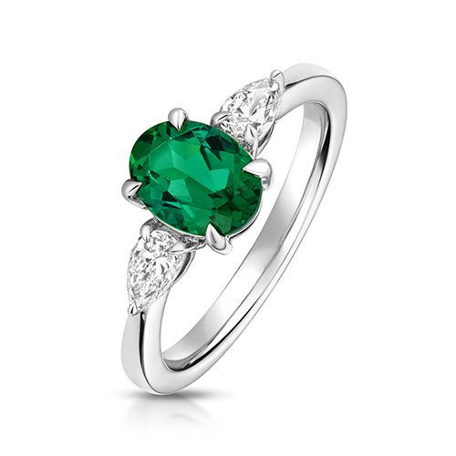 9k White Gold Lab Grown Diamond and Oval Emerald Set Ring - Image 1