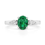 9k White Gold Lab Grown Diamond and Oval Emerald Set Ring - Image 3