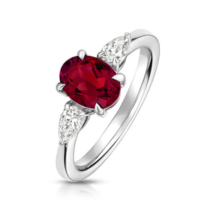 9k White Gold Lab Grown Diamond and Oval Ruby Set Ring