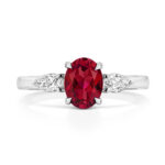 9k White Gold Lab Grown Diamond and Oval Ruby Set Ring - Image 3
