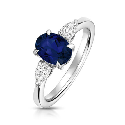 9k White Gold Lab Grown Diamond and Oval Sapphire Set Ring
