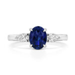 9k White Gold Lab Grown Diamond and Oval Sapphire Set Ring - Image 3