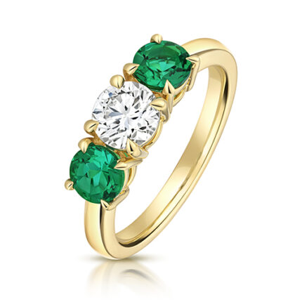 9k Yellow Gold Lab Grown Diamond and Emerald Trilogy Set Ring