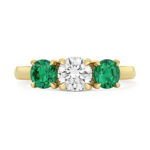 9k Yellow Gold Lab Grown Diamond and Emerald Trilogy Set Ring - Image 3