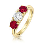 9k Yellow Gold Lab Grown Diamond and Ruby Trilogy Set Ring