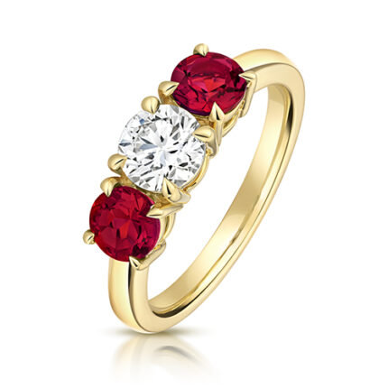 9k Yellow Gold Lab Grown Diamond and Ruby Trilogy Set Ring