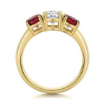9k Yellow Gold Lab Grown Diamond and Ruby Trilogy Set Ring - Image 2