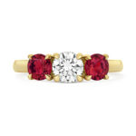 9k Yellow Gold Lab Grown Diamond and Ruby Trilogy Set Ring - Image 3