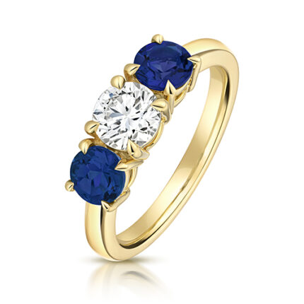 9k Yellow Gold Lab Grown Diamond and Sapphire Trilogy Set Ring
