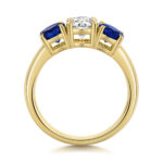 9k Yellow Gold Lab Grown Diamond and Sapphire Trilogy Set Ring - Image 2