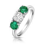 9k White Gold Lab Grown Diamond and Emerald Trilogy Set Ring