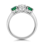 9k White Gold Lab Grown Diamond and Emerald Trilogy Set Ring - Image 2