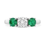 9k White Gold Lab Grown Diamond and Emerald Trilogy Set Ring - Image 3