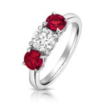 9k White Gold Lab Grown Diamond and Ruby Trilogy Set Ring