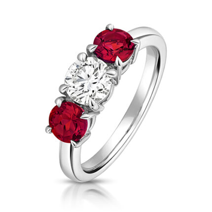 9k White Gold Lab Grown Diamond and Ruby Trilogy Set Ring