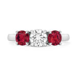 9k White Gold Lab Grown Diamond and Ruby Trilogy Set Ring - Image 3
