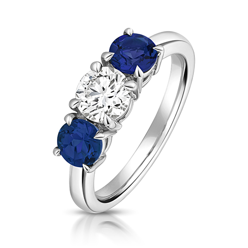 9k White Gold Lab Grown Diamond and Sapphire Trilogy Set Ring - Image 1