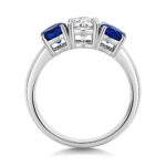 9k White Gold Lab Grown Diamond and Sapphire Trilogy Set Ring - Image 2