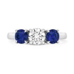 9k White Gold Lab Grown Diamond and Sapphire Trilogy Set Ring - Image 3