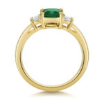 9k Yellow Gold Lab Grown Trapezoid Cut Diamonds and Emerald Trilogy Set Ring - Image 2