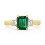 9k Yellow Gold Lab Grown Trapezoid Cut Diamonds and Emerald Trilogy Set Ring - Image 3
