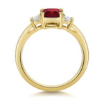 9k Yellow Gold Lab Grown Trapezoid Cut Diamonds and Ruby Trilogy Set Ring - Image 2