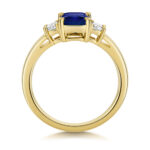 9k Yellow Gold Lab Grown Trapezoid Cut Diamonds and Sapphire Trilogy Set Ring - Image 2
