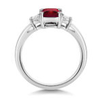 9k White Gold Lab Grown Trapezoid Cut Diamond and Ruby Trilogy Set Ring - Image 2