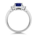 9k White Gold Lab Grown Trapezoid Cut Diamond and Sapphire Trilogy Set Ring - Image 2