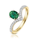 9k Yellow Gold Lab Grown Diamond and Oval Emerald Wishbone Eternity Ring