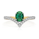 9k Yellow Gold Lab Grown Diamond and Oval Emerald Wishbone Eternity Ring - Image 3