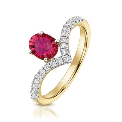 9k Yellow Gold Lab Grown Diamond and Oval Ruby Wishbone Eternity Ring