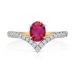 9k Yellow Gold Lab Grown Diamond and Oval Ruby Wishbone Eternity Ring - Image 3