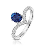 9k White Gold Lab Grown Diamond and Oval Sapphire Wishbone Eternity Ring