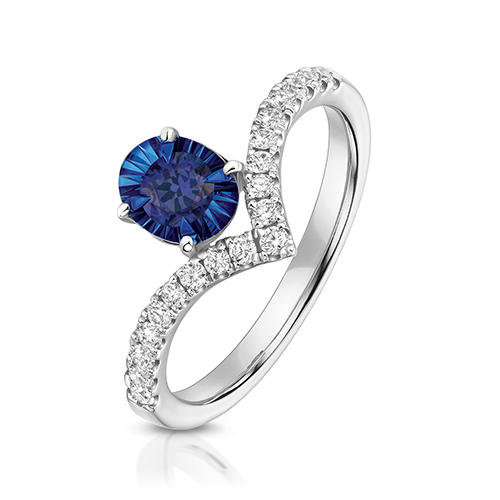 9k White Gold Lab Grown Diamond and Oval Sapphire Wishbone Eternity Ring - Image 1