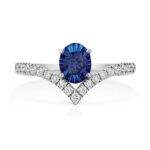 9k White Gold Lab Grown Diamond and Oval Sapphire Wishbone Eternity Ring - Image 3