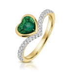 9k Yellow Gold Lab Grown Diamond and Heart Emerald Wishbone Eternity Ring