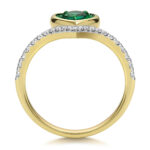9k Yellow Gold Lab Grown Diamond and Heart Emerald Wishbone Eternity Ring - Image 2